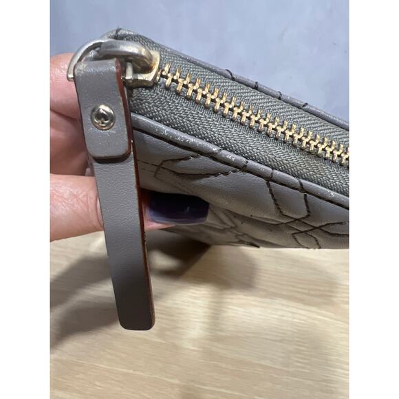 Kate Spade Astor Court Neda Quilted Zip Around Wallet in Wedgewood Gray Tan - Picture 10 of 12